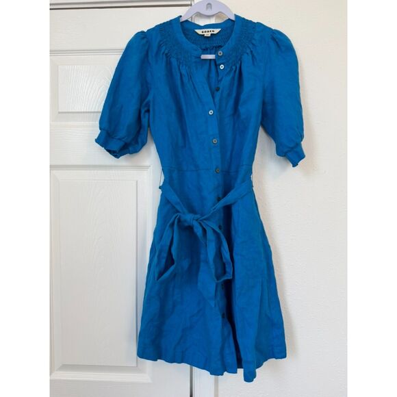 BODEN Ada Linen Short Dress Cerulean Blue - Size 2 - Picture 2 of 4